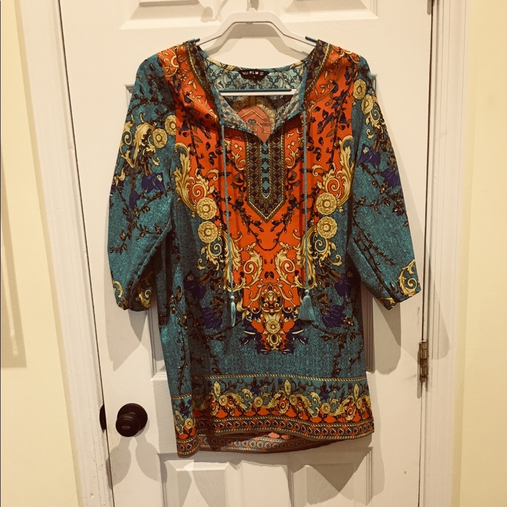 3/4 trumpet sleeve jewel toned dress